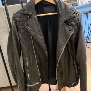 All Saints Quilted Black Leather Jacket